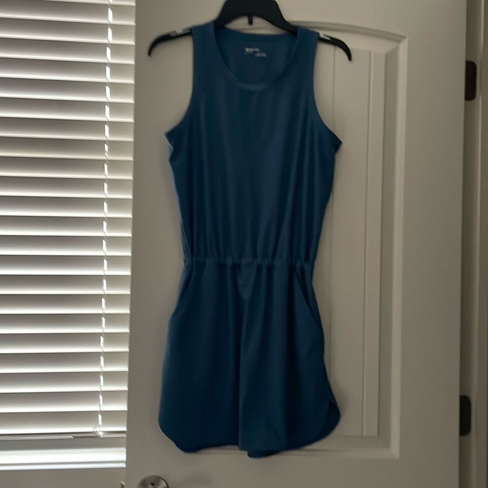 Marmot dusty teal blue tank elastic waist dress with pockets. Size S/P